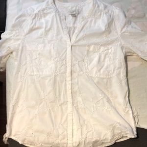 LOFT - White button up V-neck blouse